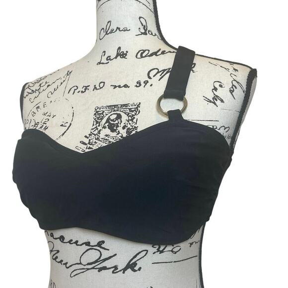 Y2K APOSTROPHE BIKINI TOP BRALETTE CRISSCROSS STRAP SZ L BLACK /PADDINGS BEACHY - Picture 10 of 16